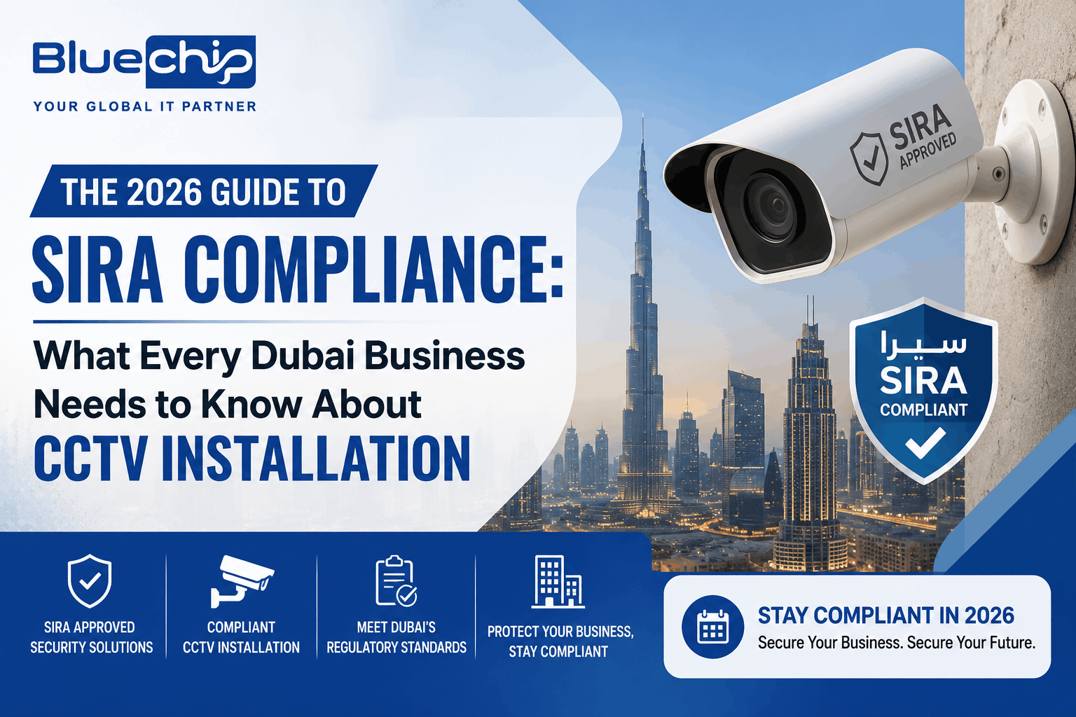 2026 SIRA compliance guide for CCTV installation in Dubai by Bluechip Global IT Partner.